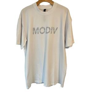 Modiv Shirt Short Sleeve Performance Tee Mens Medium White Block Logo Activewear